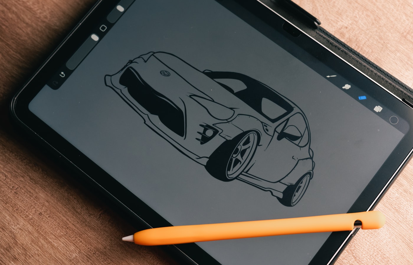 タブレットでデジタル作画する様子